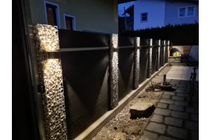 WPC Sichtschutzzaun mit Gabionen mit LED-Beleuchtung – Gabionen LED beleuchtung
