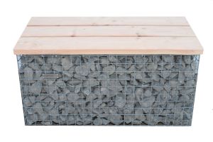 Gabionenbank mit Douglasie – Gabionenbank. Gabionenbank mit Douglasie