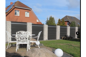 WPC Sichtschutz mit Gabione – WPC-zaun mit Gabionen. WPC Sichtschutz mit Gabione