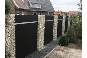 Gabione Komposit Sichtschutz – WPC-zaun mit Gabionen. Gabione Komposit Sichtschutz