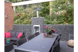 Gabionen Gartenkamin mit norwegischem Granit – Gartenkamine