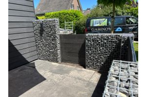 Gabionen Komposit-Sichtschutz Aufbauteam – WPC-zaun mit Gabionen. Gabionen Komposit-Sichtschutz Aufbauteam